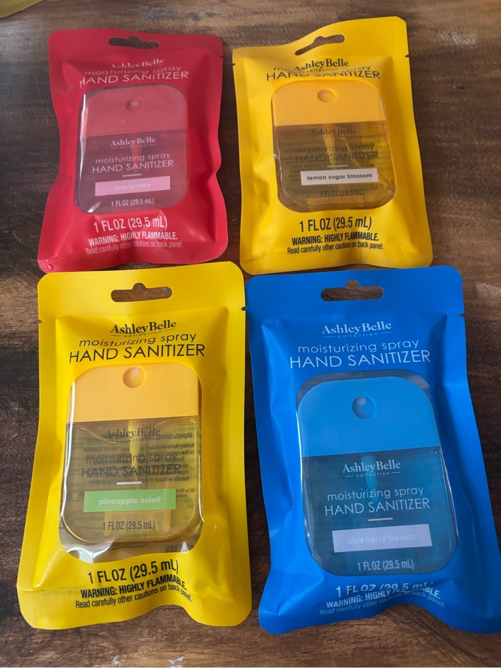 Ashley Belle 4 pack nwt hand sanitizers blueberry rose pineapple lemon new ☀️🫐🌹🍍